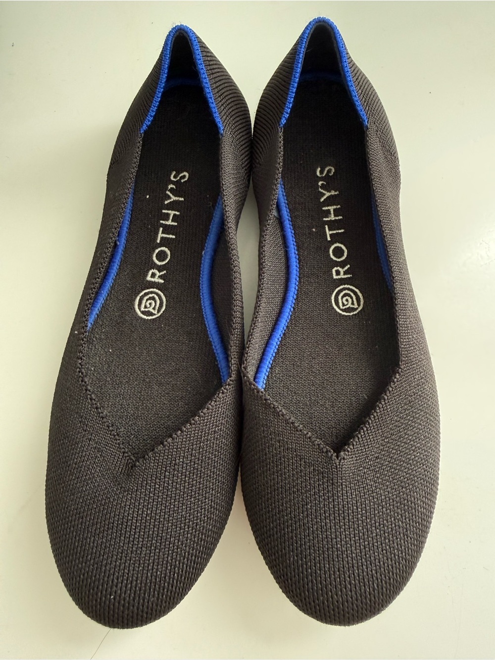 Rothy's the flats round ballet size 8 Black Knit Flats with Blue Trim - Picture 1 of 10